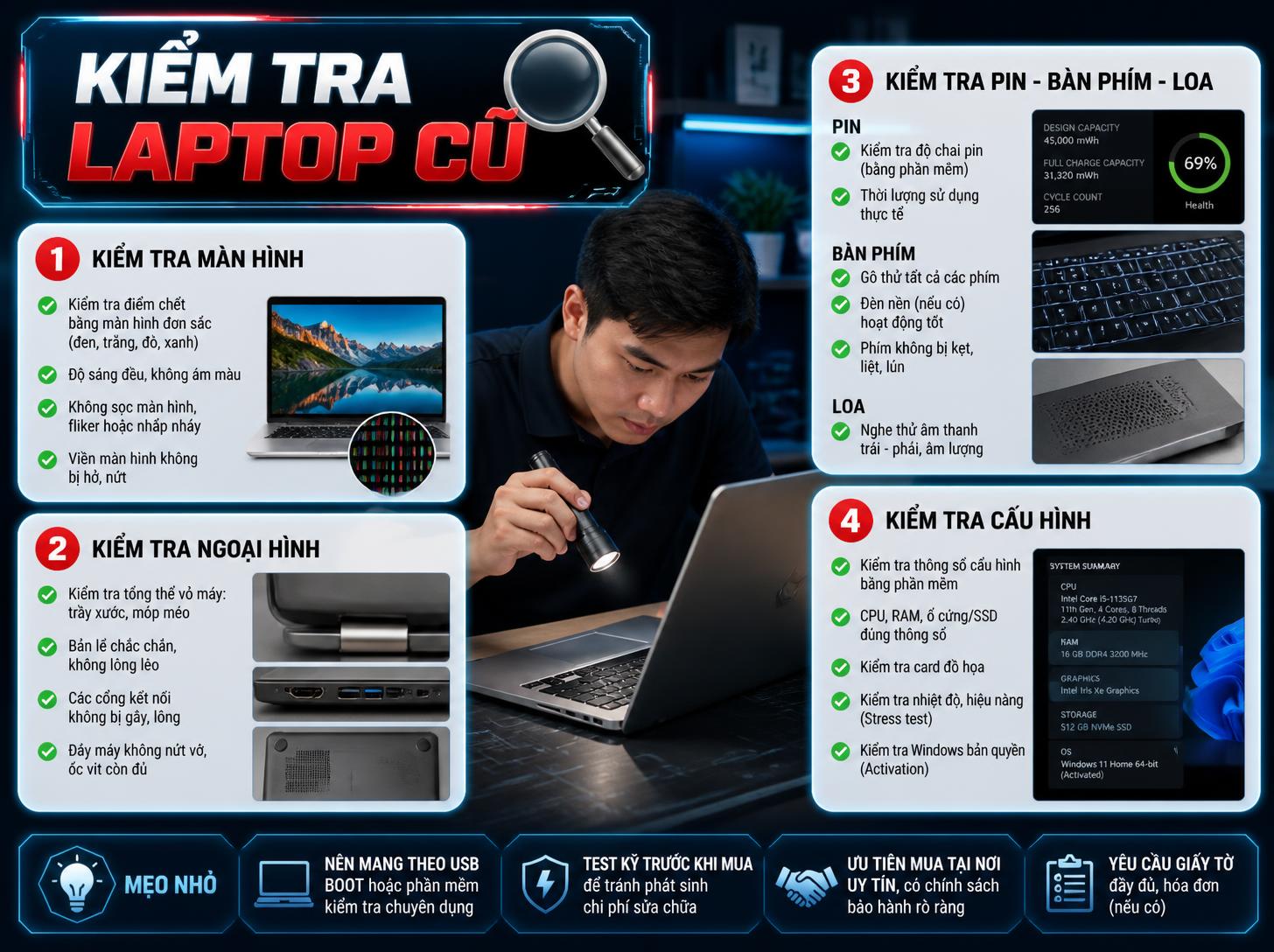 Kiểm tra laptop cũ tại Bắc Giang, Bắc Ninh