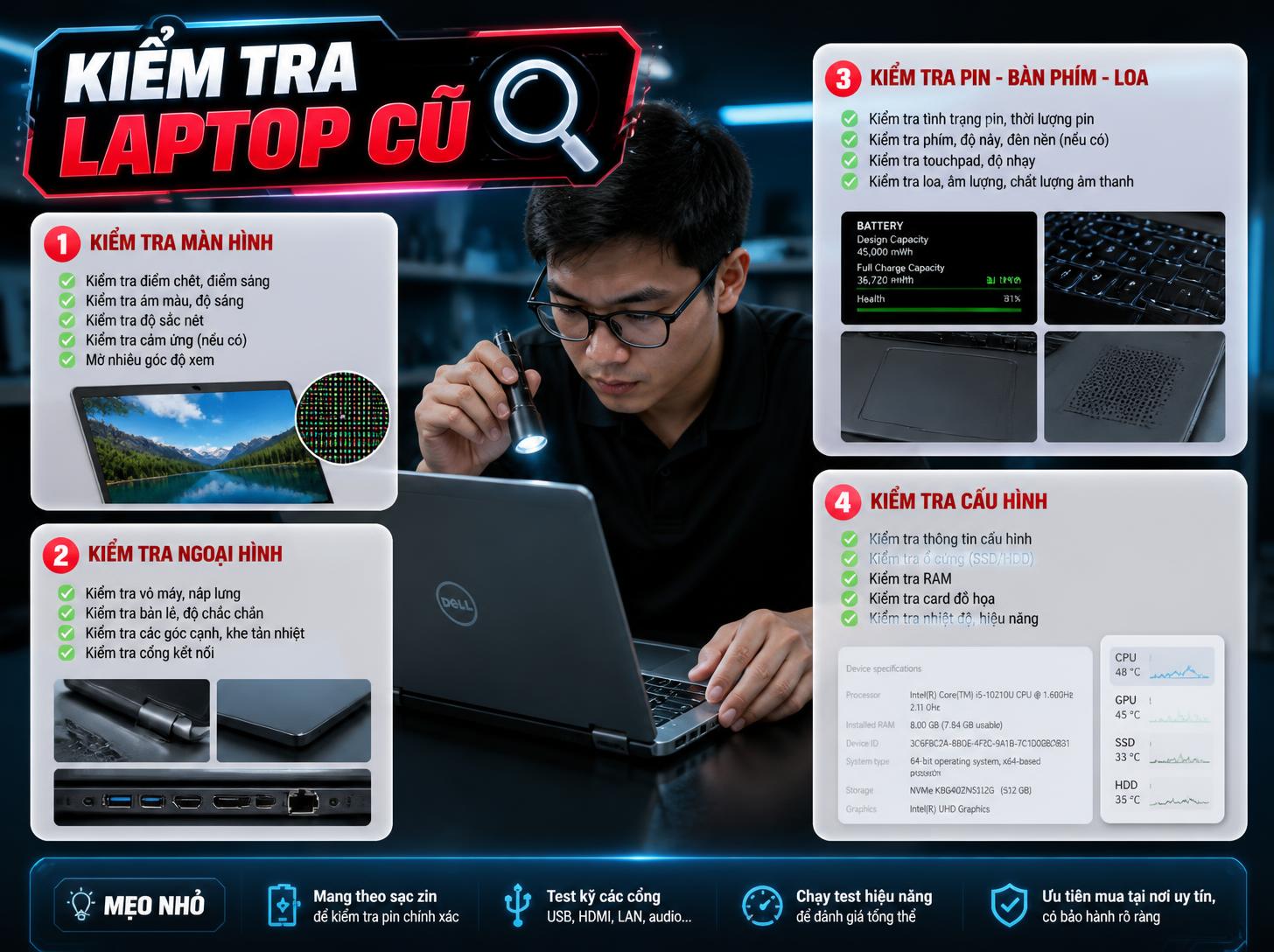 Kiểm tra laptop cũ tại Cảnh Thụy, Bắc Ninh