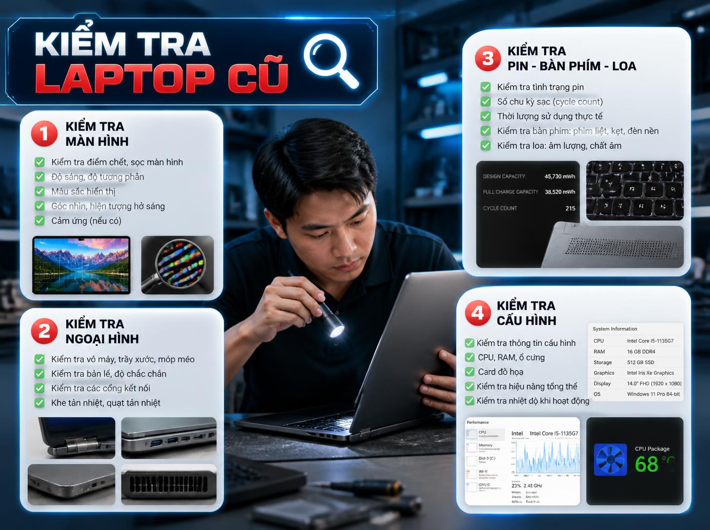 Kiểm tra laptop cũ tại Núi Thành, Đà Nẵng