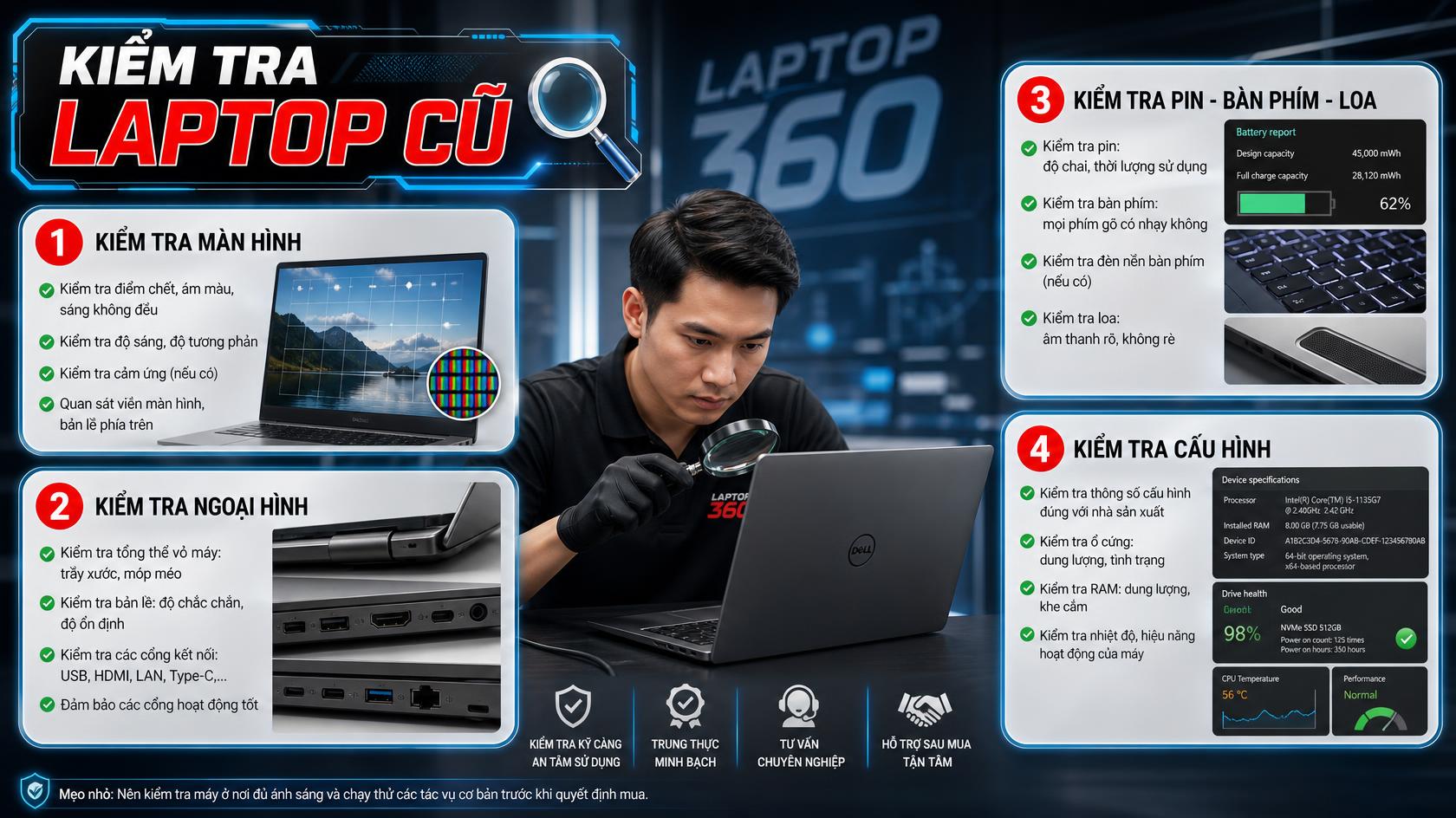 Kiểm tra laptop cũ tại Óc Eo, An Giang