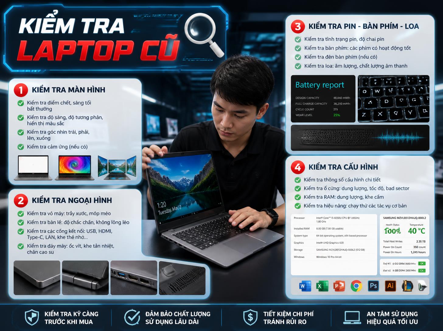 Kiểm tra laptop cũ tại Quách Phẩm, Cà Mau