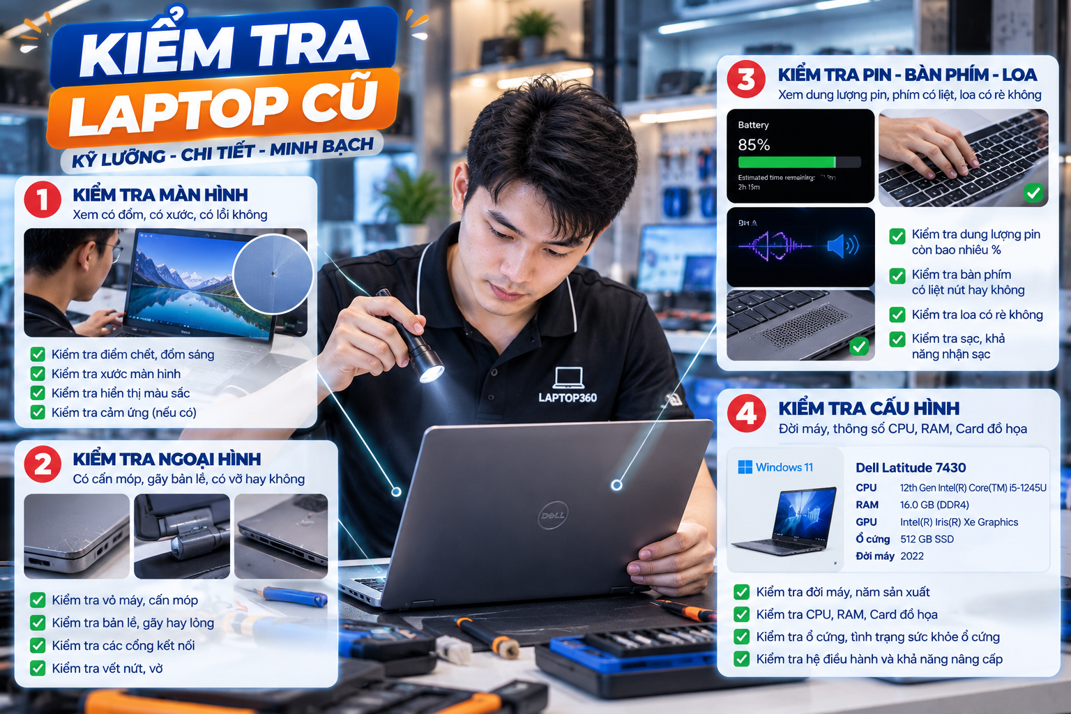 Kiểm tra laptop cũ tại Tân An, An Giang