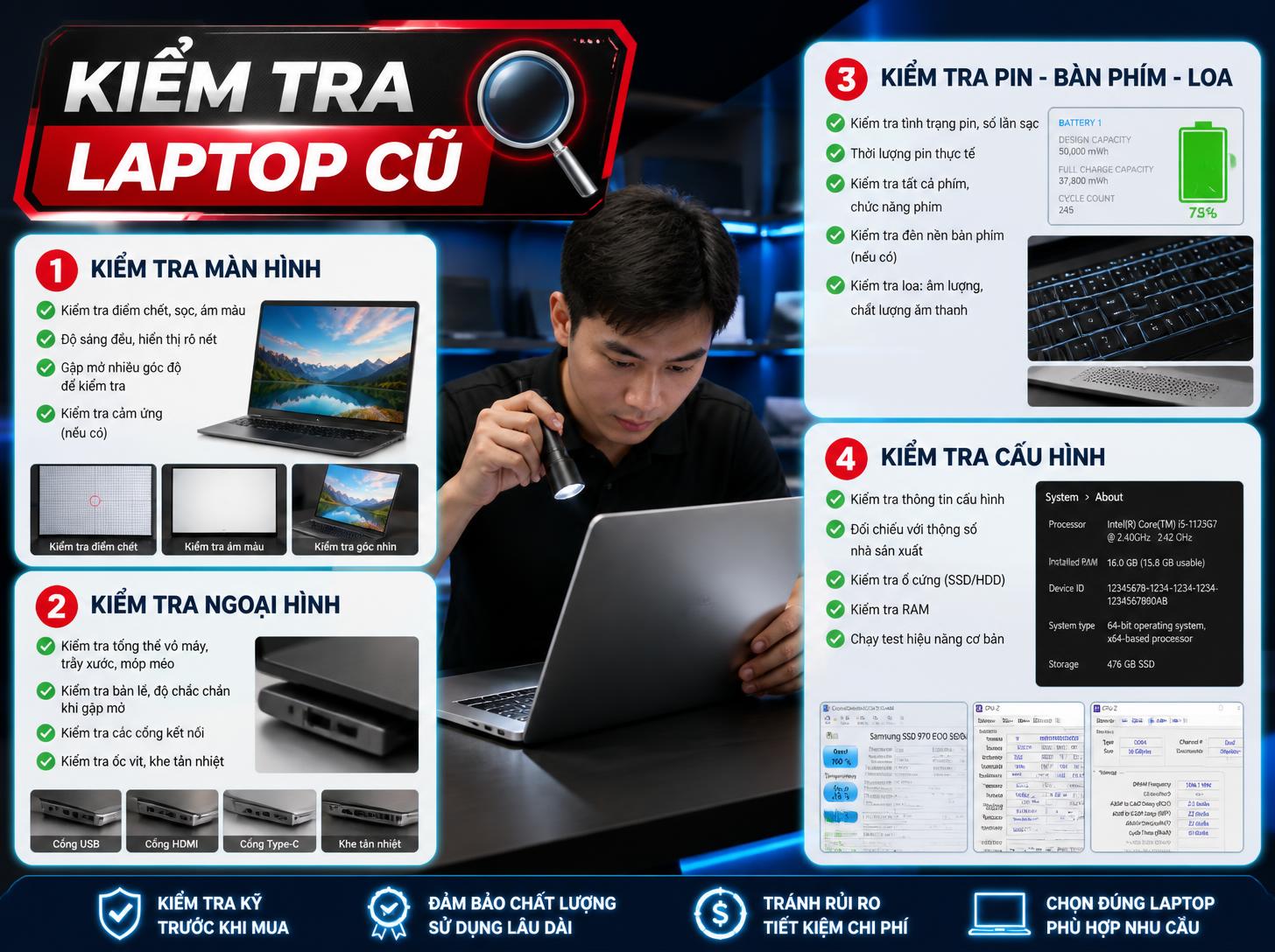 Kiểm tra laptop cũ tại Tân Bình, Cần Thơ