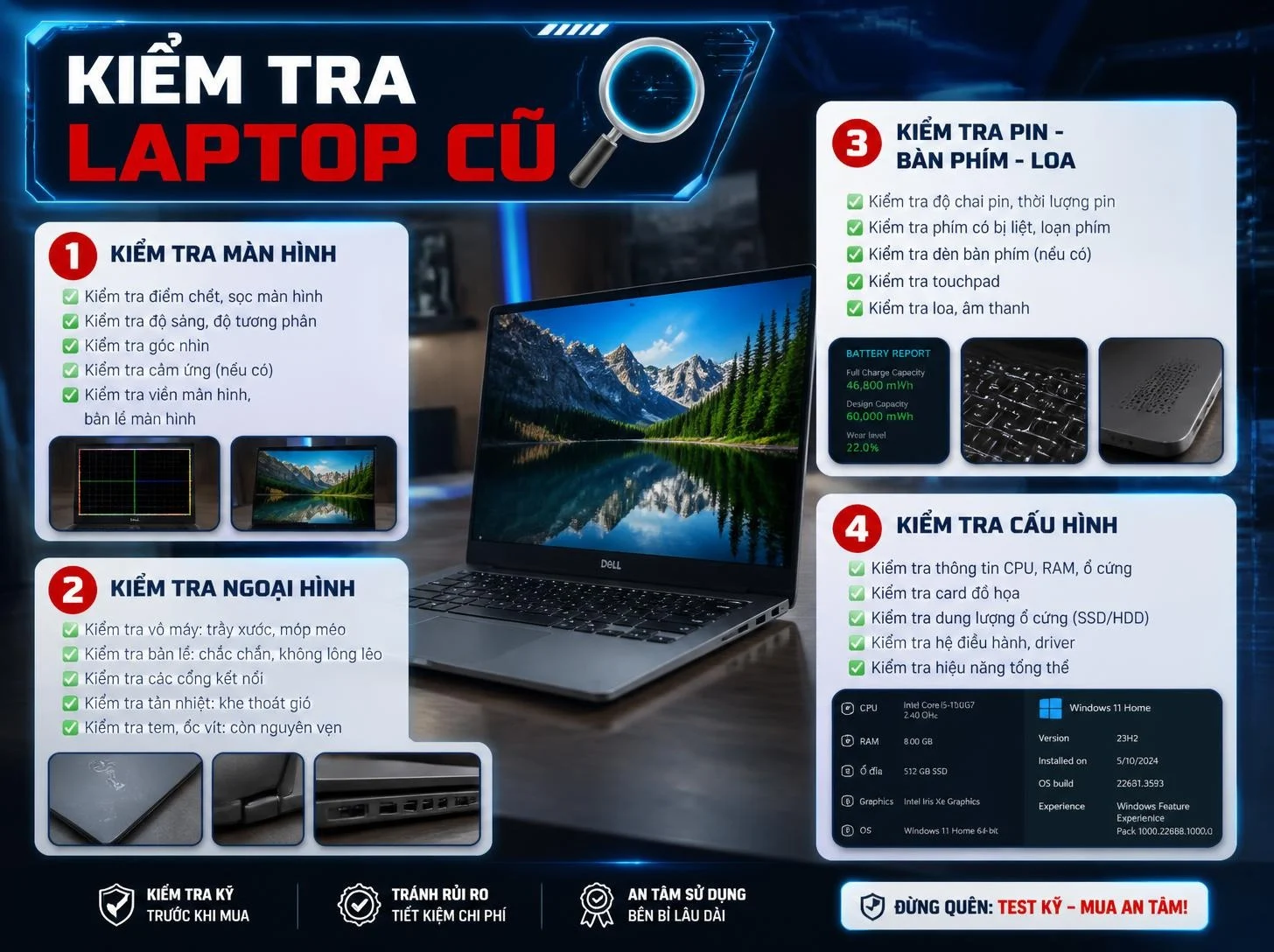 Kiểm tra laptop cũ tại Vĩnh Phong, An Giang