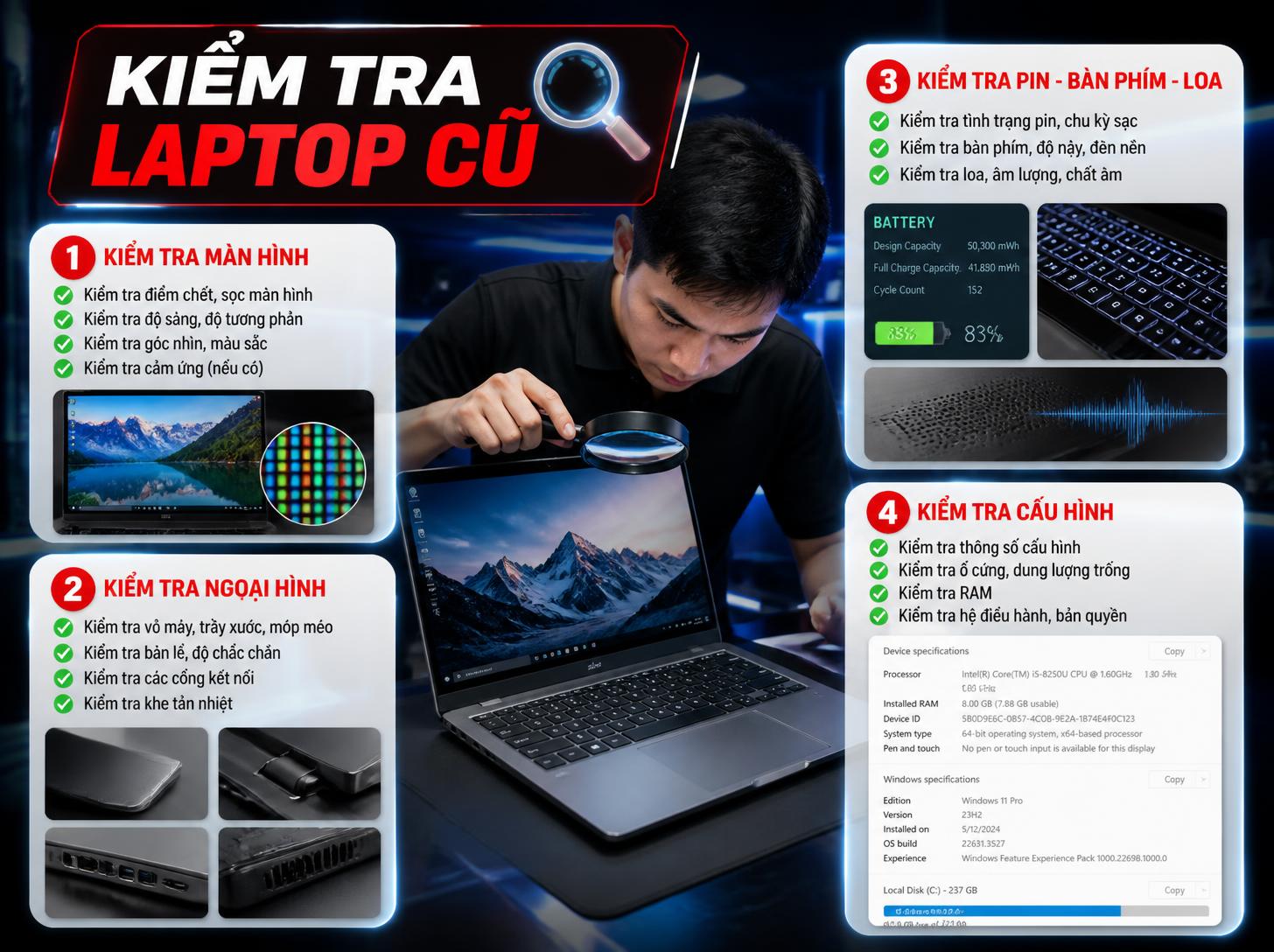 Kiểm tra laptop cũ tại Xuân Cẩm, Bắc Ninh